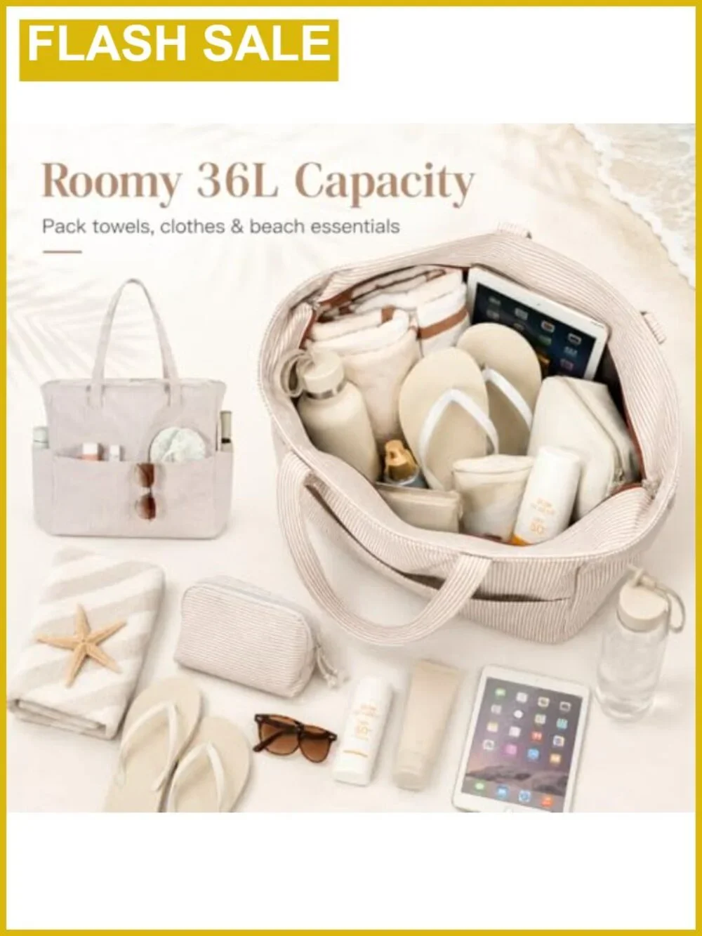 Large Waterproof Beach Tote Bag with Wet Compartment